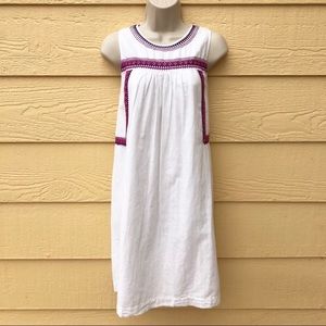 Loft White Linen Swing Dress Pink Embroidered XS